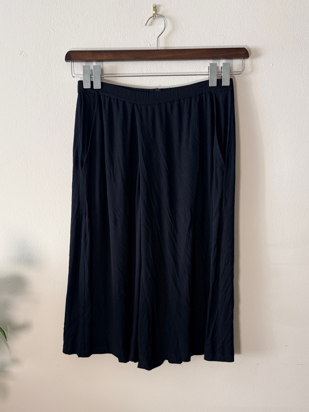 Eileen Fisher Black Ultra Wide Leg Pull-On Jersey Pants w/ Pockets